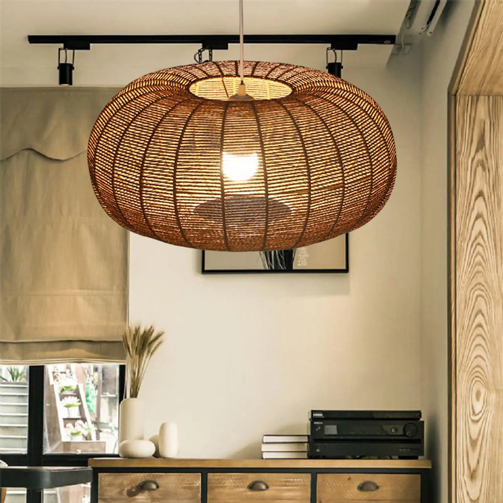 Retro Style Pendant Lamp Shade Paper Rope Chandelier Cover Kitchen Teahouse