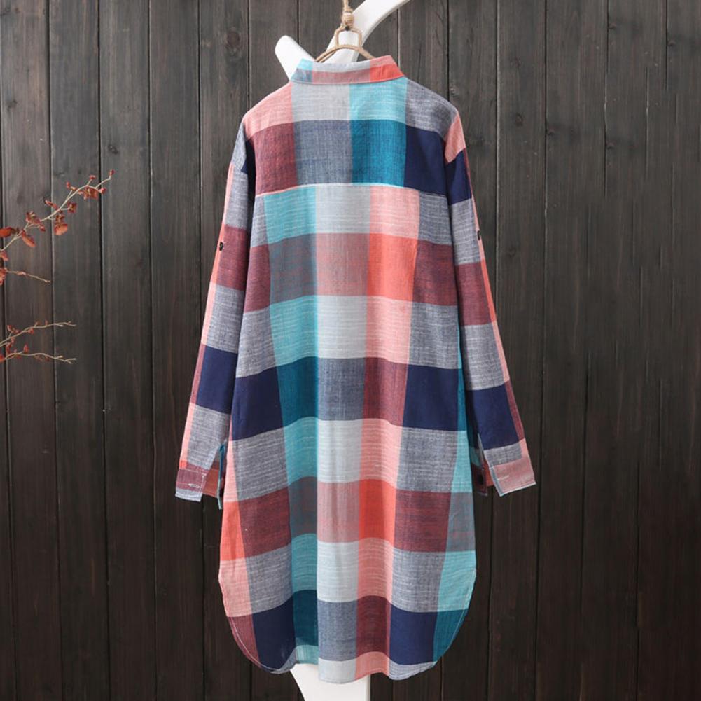 Title 7, Women Shirt Breathable Shirt Plaid Print Women