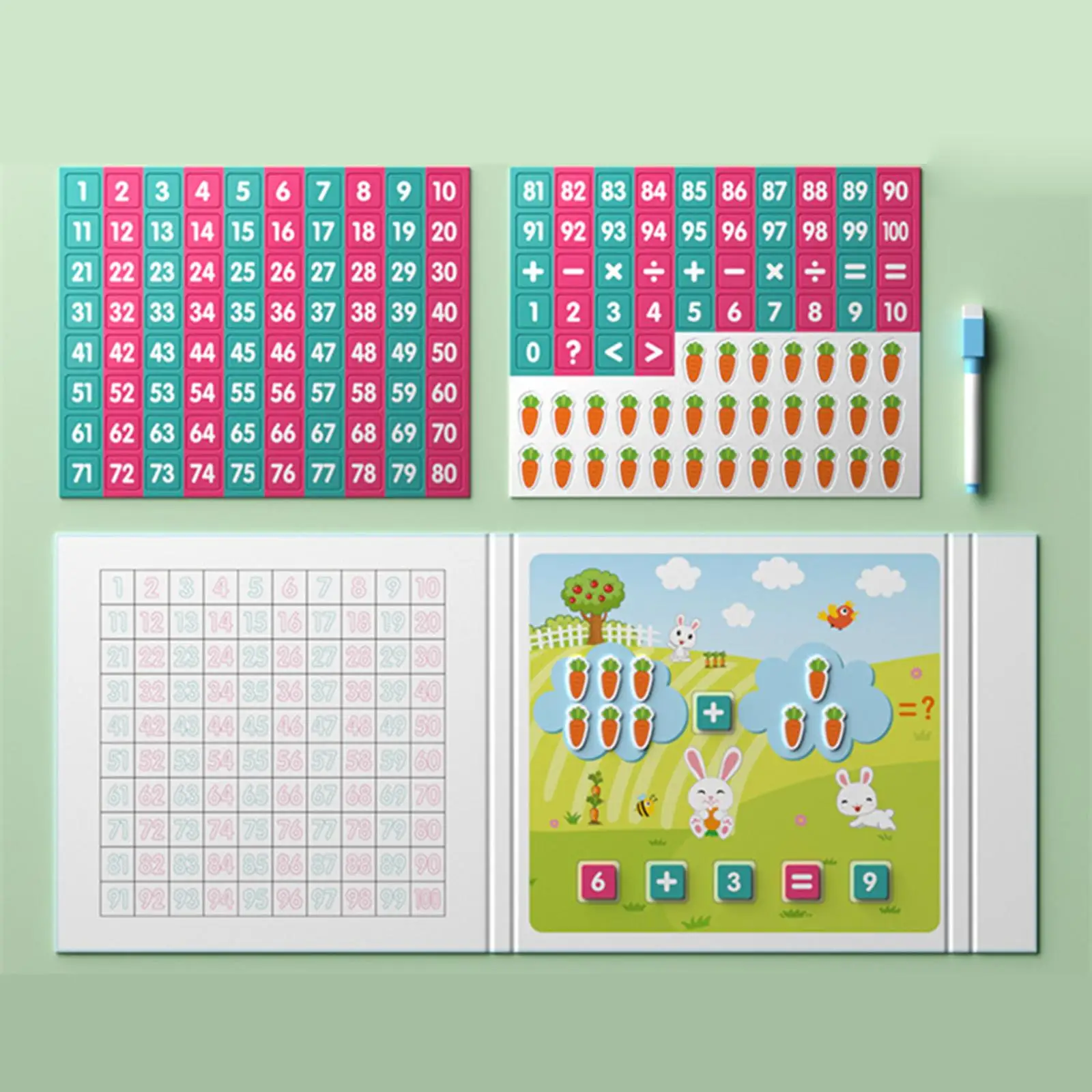 Hundred Number Board Set Educational Toys Math Toys Math Counting Hundred Board Toy for Home Elementary Preschool Girls Kids