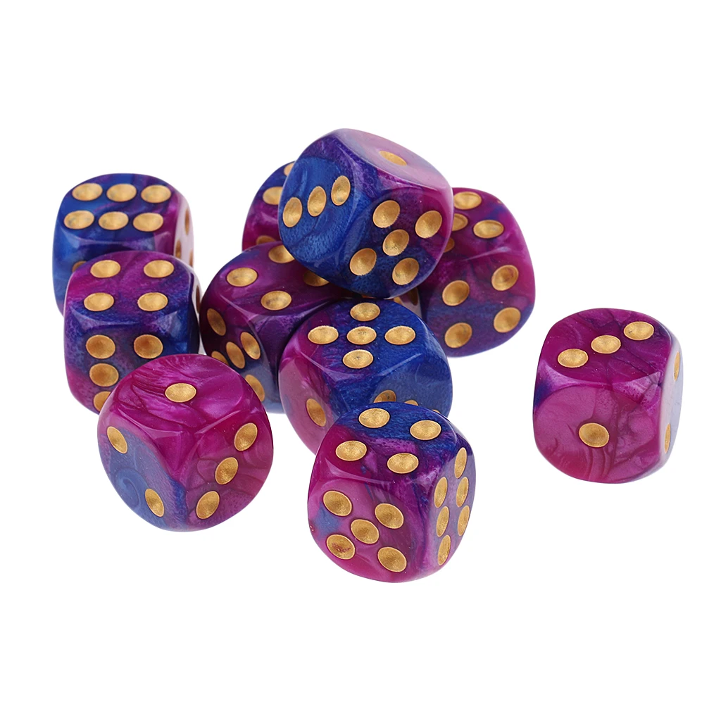 10 Pieces D6 Dice Set 16mm Six-Sided for RPG Rounded Acrylic Dot Pattern Game Role Playing Accessories