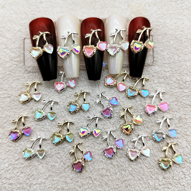 10Pcs Neue Nail art Kristall Strass Kirsche Geformt 10x10mm Nagel Legierung Design Charms Schmuck Für Nagel zubehör – Detail 3