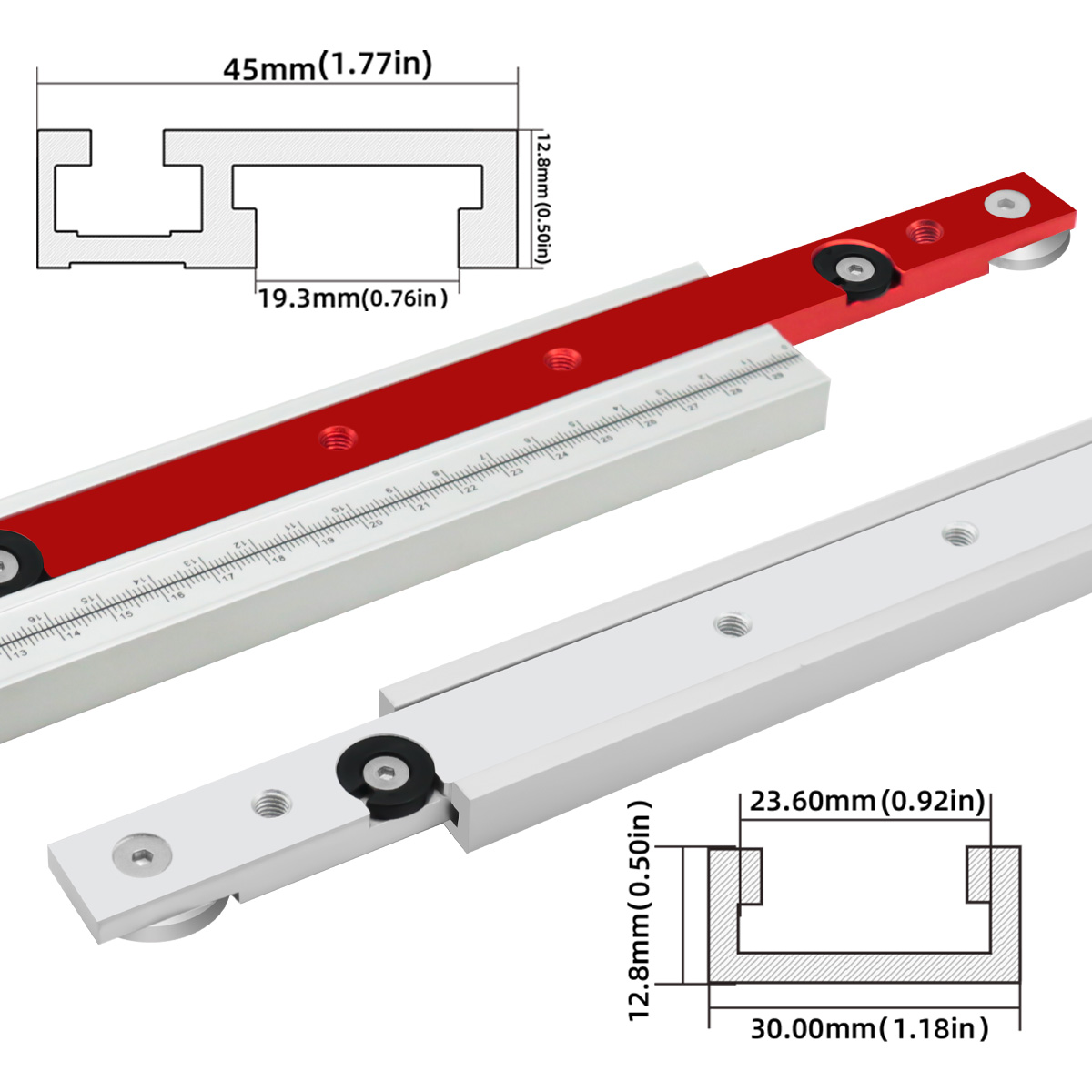 Holzbearbeitung Tischkreissäge Gehrungsstange Aluminium Gehrungsschiene Schieber T-Schieber T-Bar Gehrungslehre Stange für 30/45 Typ T Schienenwerkbank DIY – Detail 5