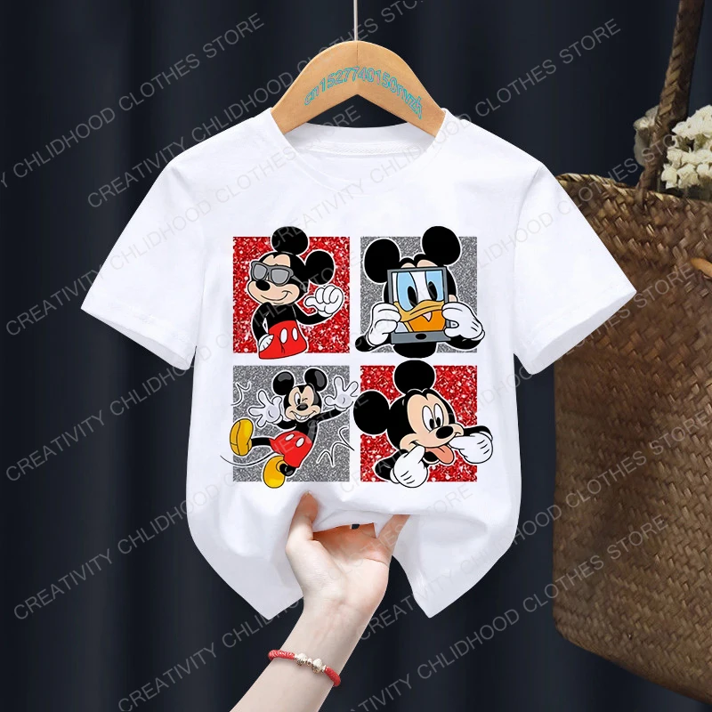 New Summer Minnie Children T-shirt Kawaii Disney T Shirt Mickey Mouse Anime  Cartoons Casual Vintage Clothes Kid Girl Boy Top Tee