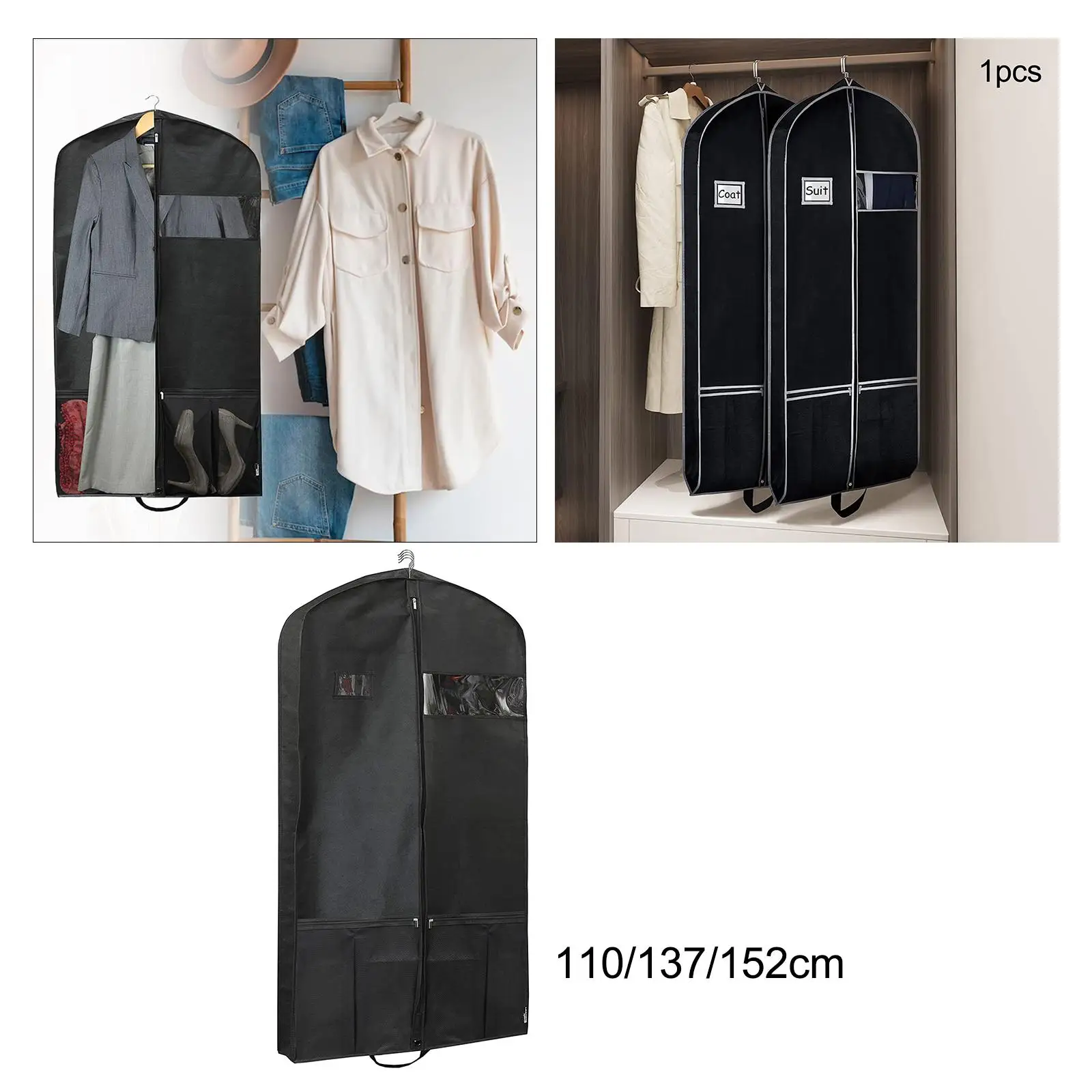 Garment Bag Water Resistance 2 Extra Pocket ,Protect Cloths from Dust and over Wrinkling Suit Bag Garment Cover Protector