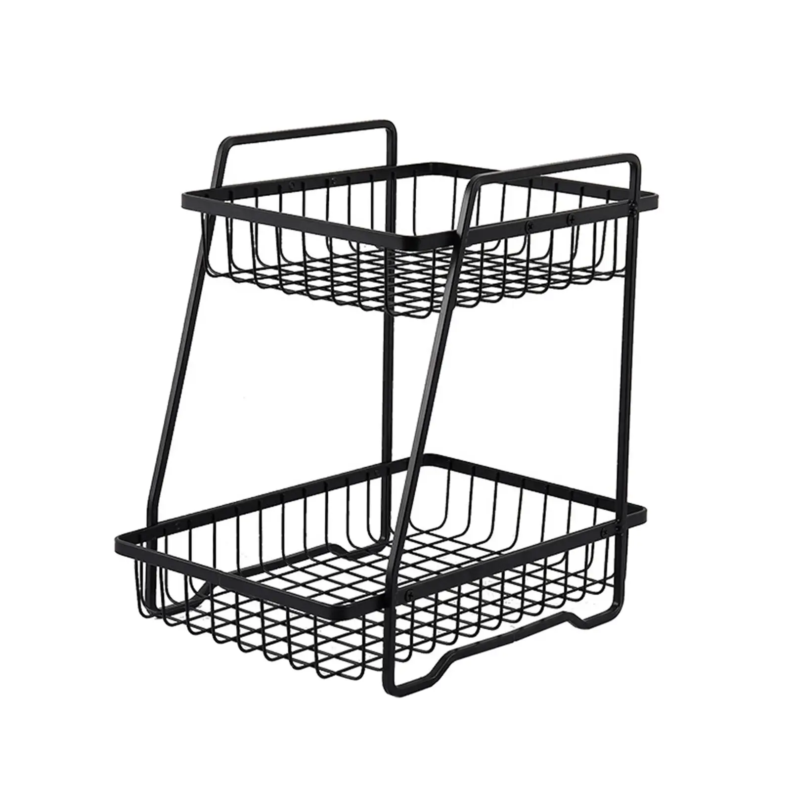 Fruit Bowl Storage Stand 2 Tired Multifunctional Kitchen Bathroom Wire Basket with Handle Rectangle Food Storage Basket