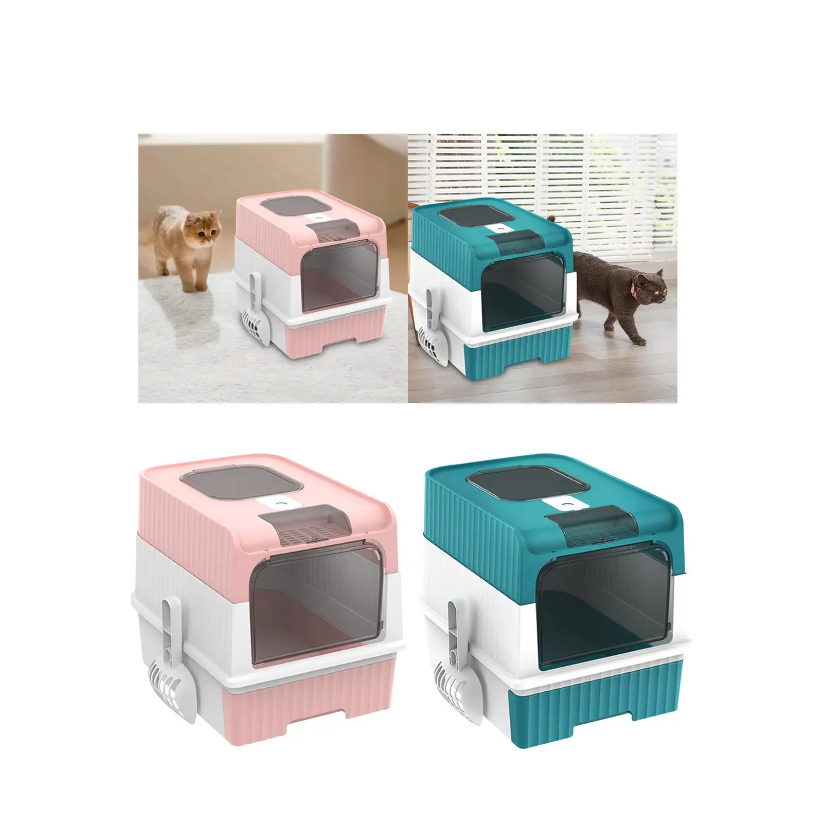Hooded Cat Litter Boxes Anti Splashing Top Exit and Front Entry Durable Easy to Easy Access Pet Litter Tray Cat Toilet