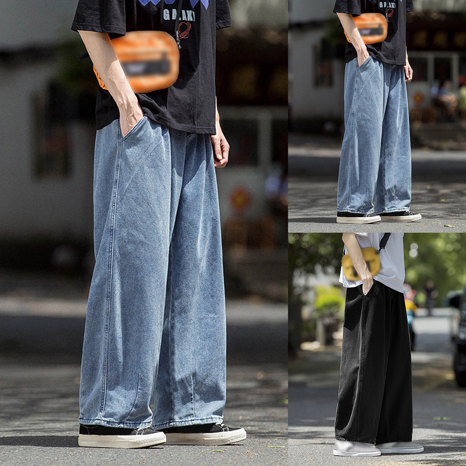 Description Picture 2 of itemMen Jeans Wide Leg Denim Cargo jean pants Loose Straight Baggy Men's Jeans hip hop Streetwear Skateboard Neutral denim Trousers