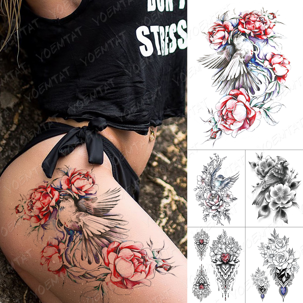 Best of Waterproof Temporary Tatoo Sticker Peony Rose Kingfisher Sexy Henna Jewel Body Art Flower Bird Fake Tattoo Men Women Leg Tattoos Reviews & Tips