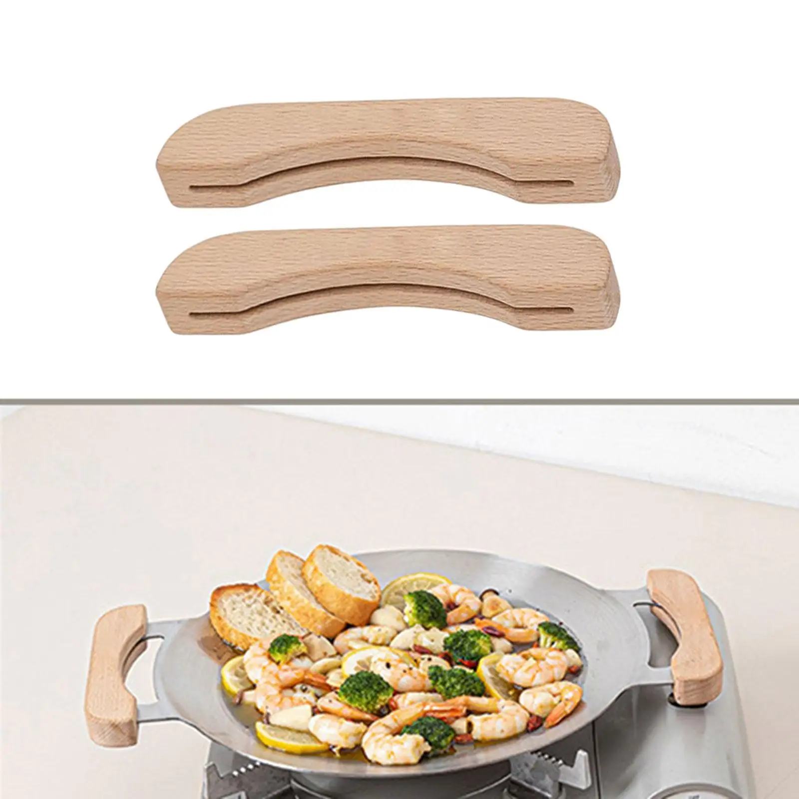 2Pcs Wooden BBQ Barbecue Pan Handle Scald Proof Insulated for Sauce Pan