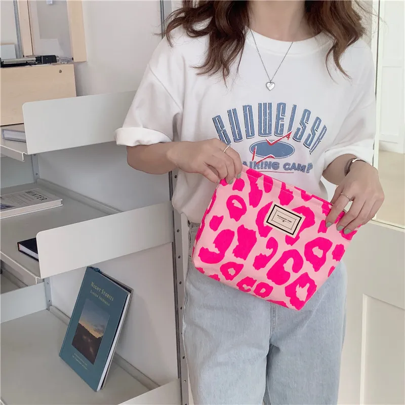 Pink Leopard Print Women's Cosmetic Bag
