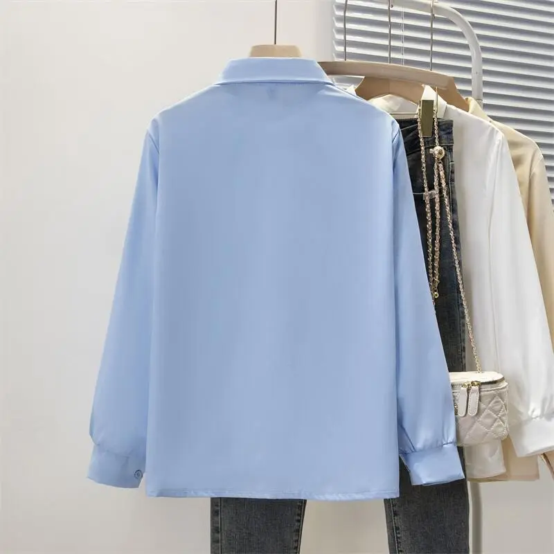 Frühling Herbst Chiffon hemd Frauen hemden Mode weibliche Langarm lose feste lässige Bluse Tops Büro Dame Hemden S-4XL – Detail 8