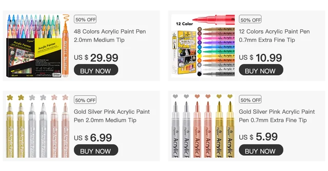 Pack of 6 Metallic Acrylic Marker 0.7mm Acrylic Paint Pens Gold,Silver,Rose  Gold,Paint Markers for Rocks Painting Scrapbooking - AliExpress