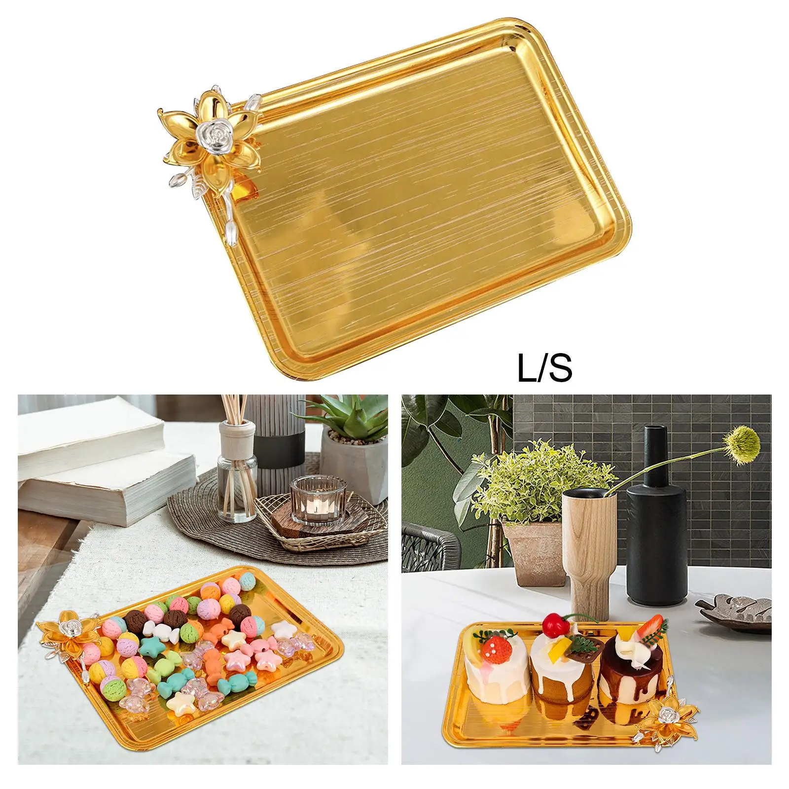 Snack Tray Multipurpose Table Centerpiece Platter Sundries Display Plate Metal Tray Fruit Tray for Bar Home Desk Kitchen Snacks