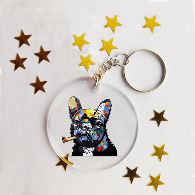 French Bulldog Designer Dog Keychain With Orange Box Mens Waist