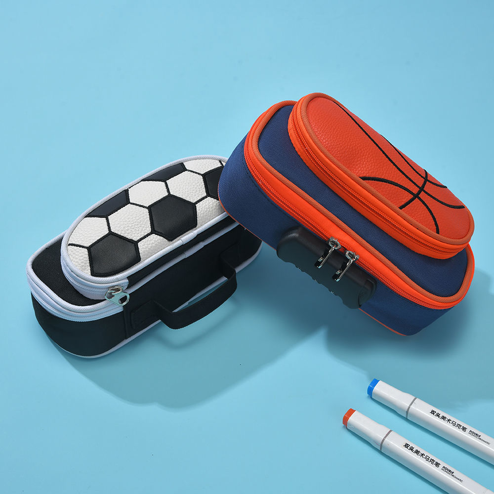 Trousse à Crayons Thème Basketball | Grande Capacité | Double Zip | Tissu Oxford | Bleu