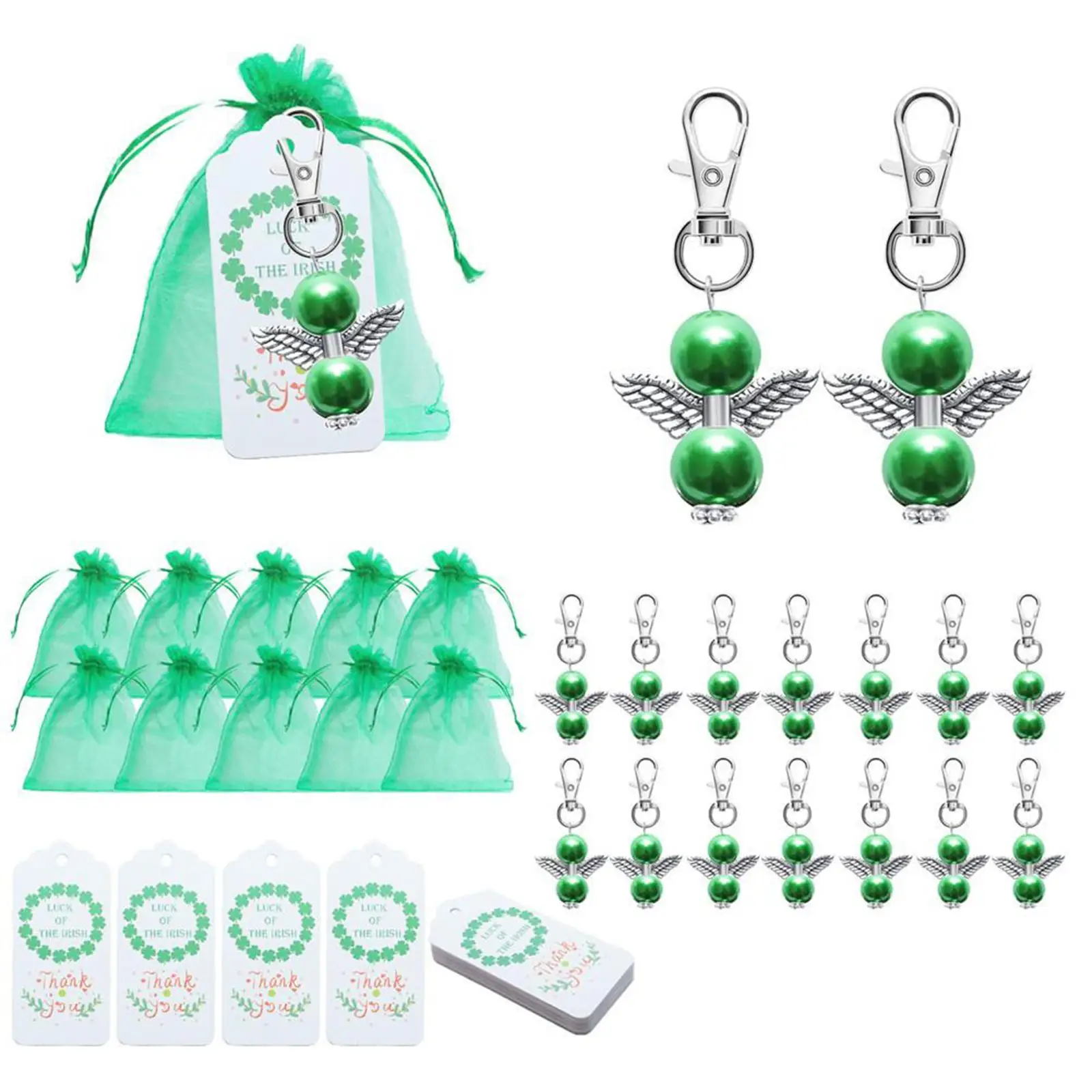 60 Pieces Angel Design Keychain Favors Set Include Angel Pearl Keychains White