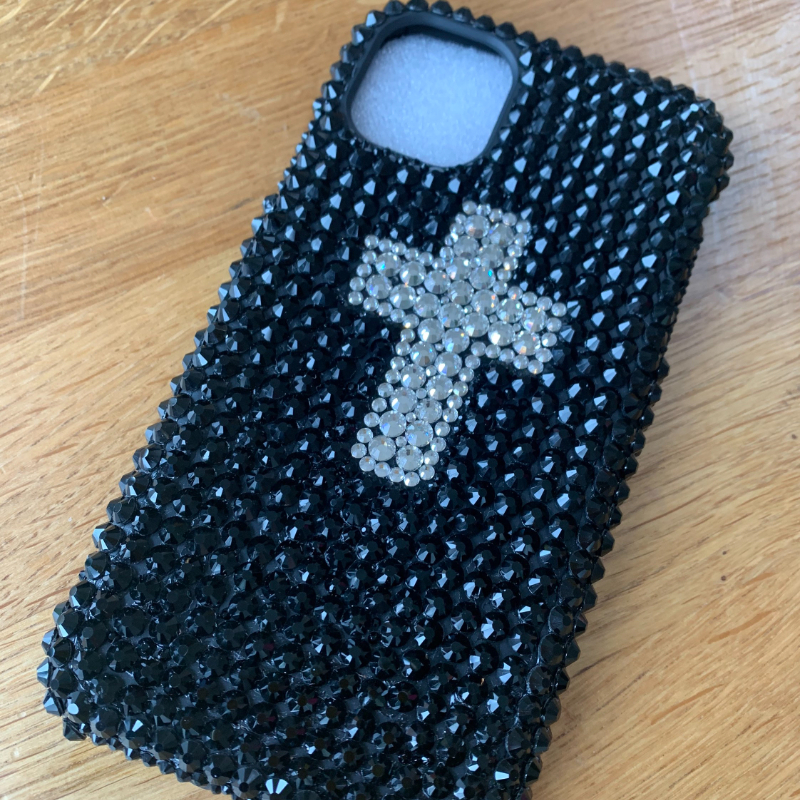 Crystal Cross Design In Black Silver Rhinestone Phone Case for Iphone14 12 13 Iphone 11 Pro Max Case Xiaomi Samsung Phone Case