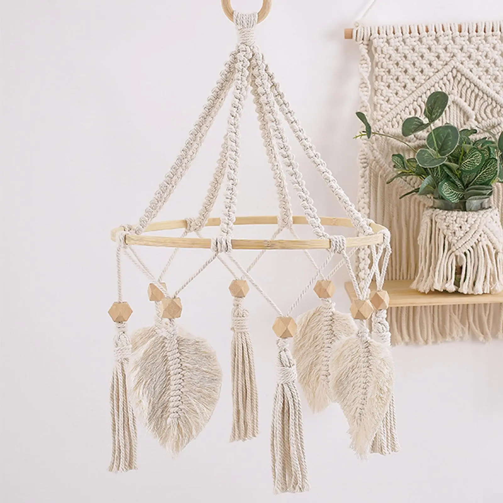 Macrame Wall Hanging Tapestry Bamboo Ring Bohemian Wall Decor for Nursery
