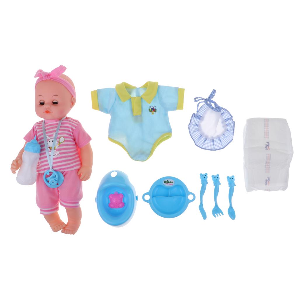 Realistic Baby Doll and Play Toys Play Sets Kids Pretend Play Tableware Feeding Set Educational Toys