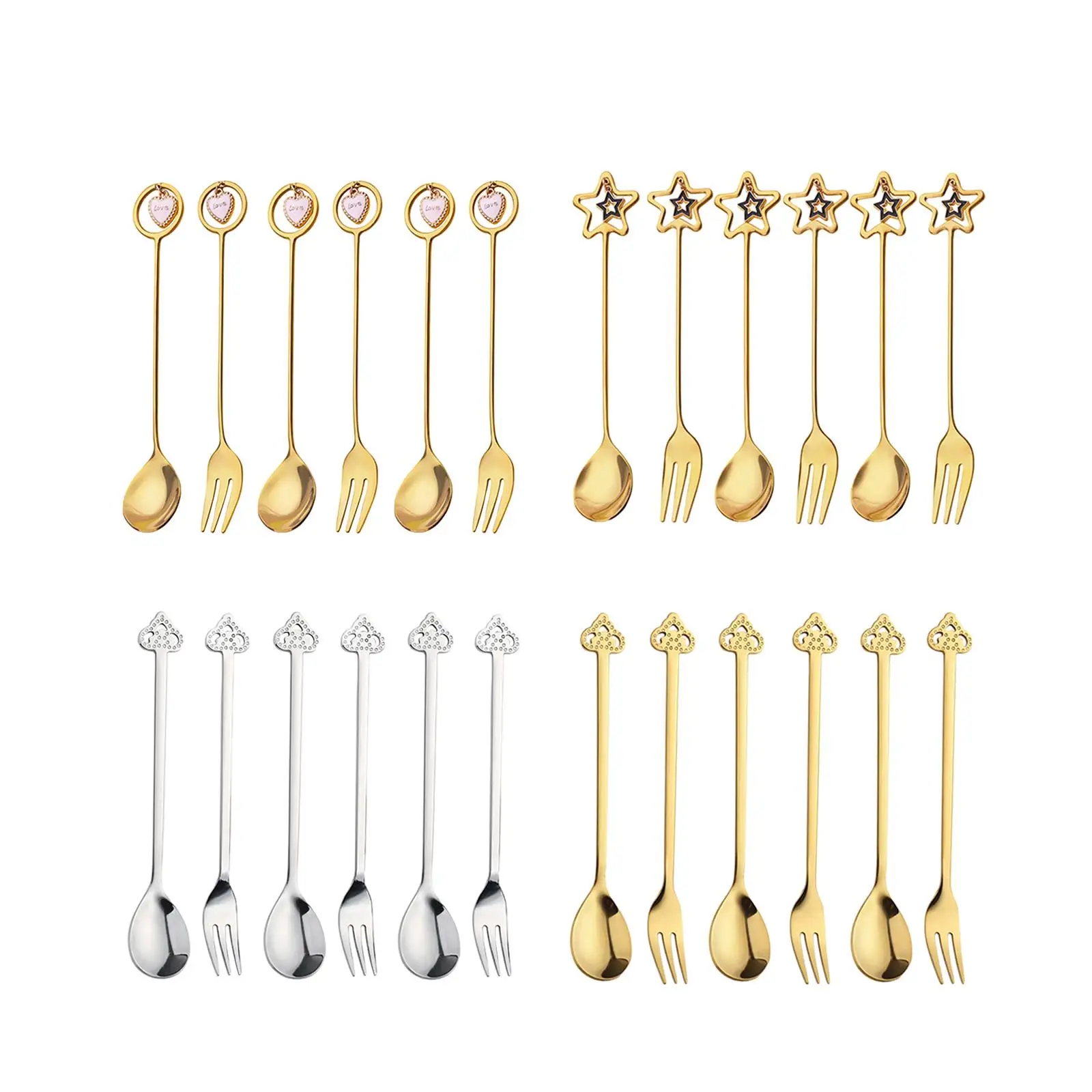 6x Christmas Flatware Coffee Stirring Spoon Christmas Forks and Spoons Set for Wedding Restaurant Daily Use Christmas Kitchen