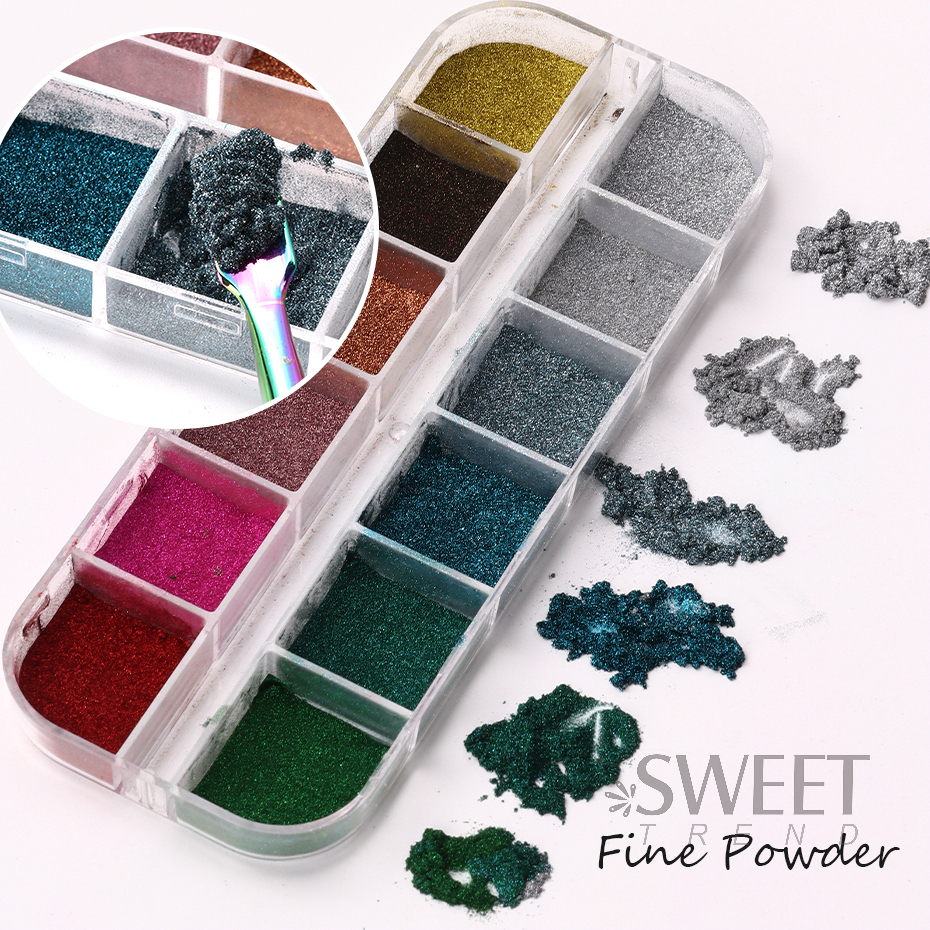 Best of 12 Grid Winter Mirror Rainbow Nail Glitter Powder Metal Effect Pigment Colorful Fine Rubbing Dust Metallic Chrome Manicure Decor Reviews & Tips - Image 3