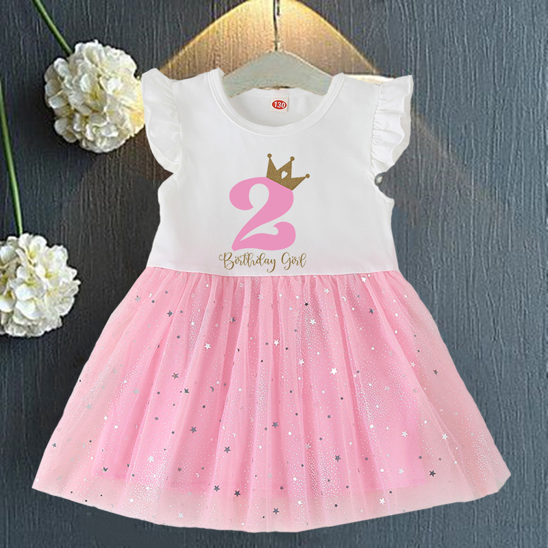 1-5Y Geburtstag Nummer Baby Kleine Mädchen Rosa Kleid Kinder Prinzessin Tutu Kleider Säuglings Outfits Kleinkind Mädchen Geburtstag Party Kleidung – Detail 3