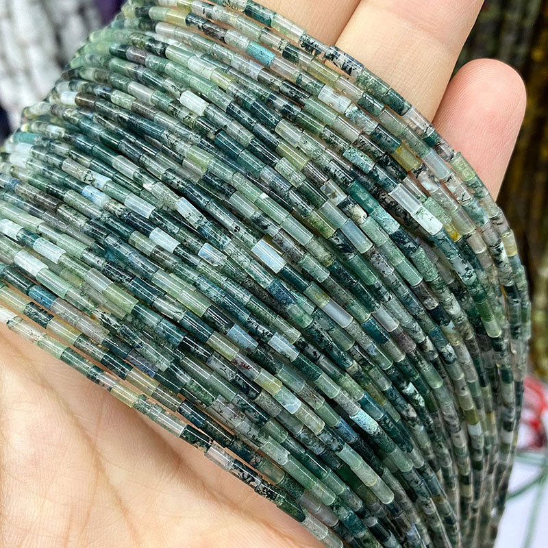 Natural Stone Beads 2x4mm Hematite Agate Jasper Crystal Cylinder Tube Loose Spacer Bead for Jewelry Making Diy Bracelet Necklace