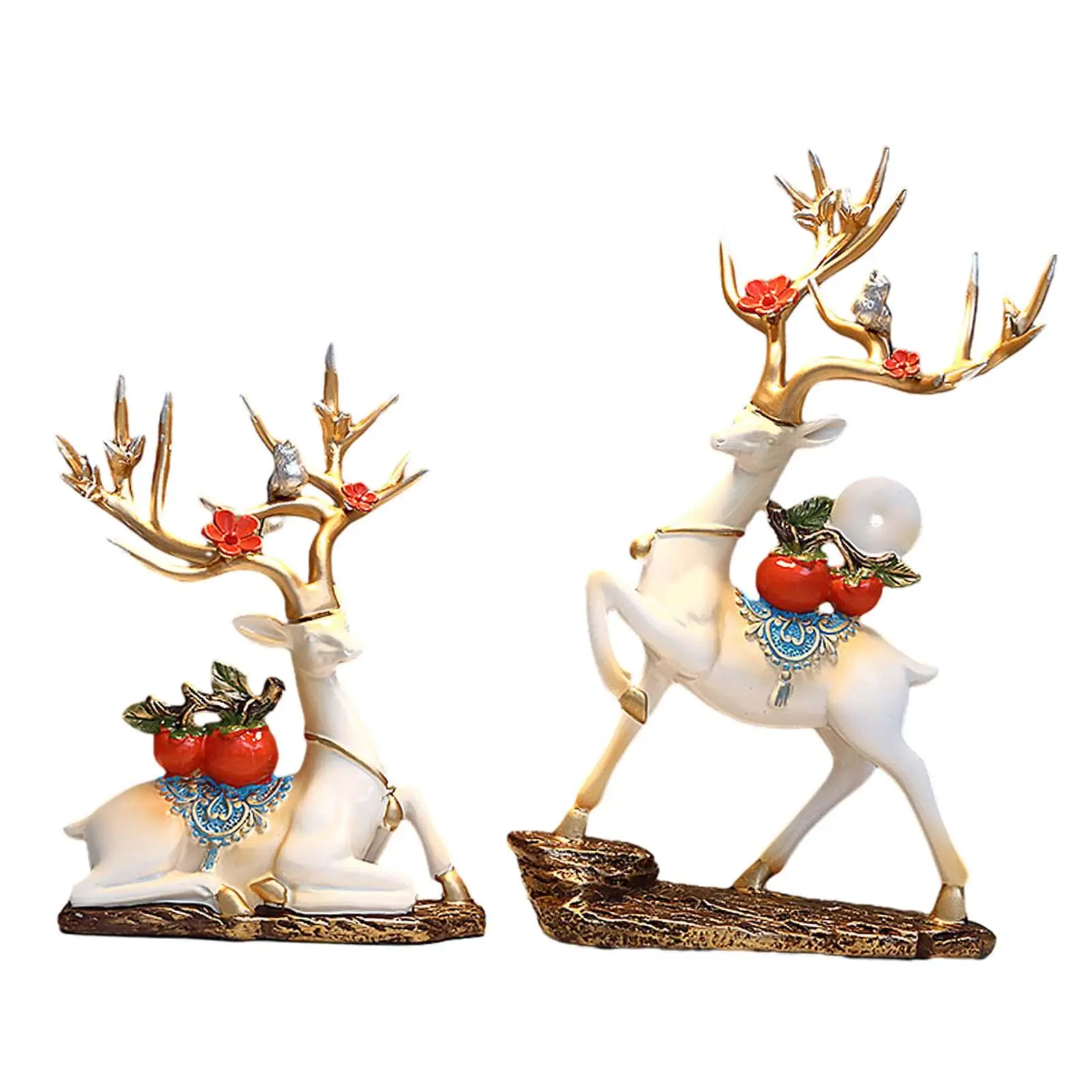 2Pcs Reindeer Statues Deer Lover Sculpture European Figurine Decorative for Bookshelf Wedding Desktop Restaurant Decor