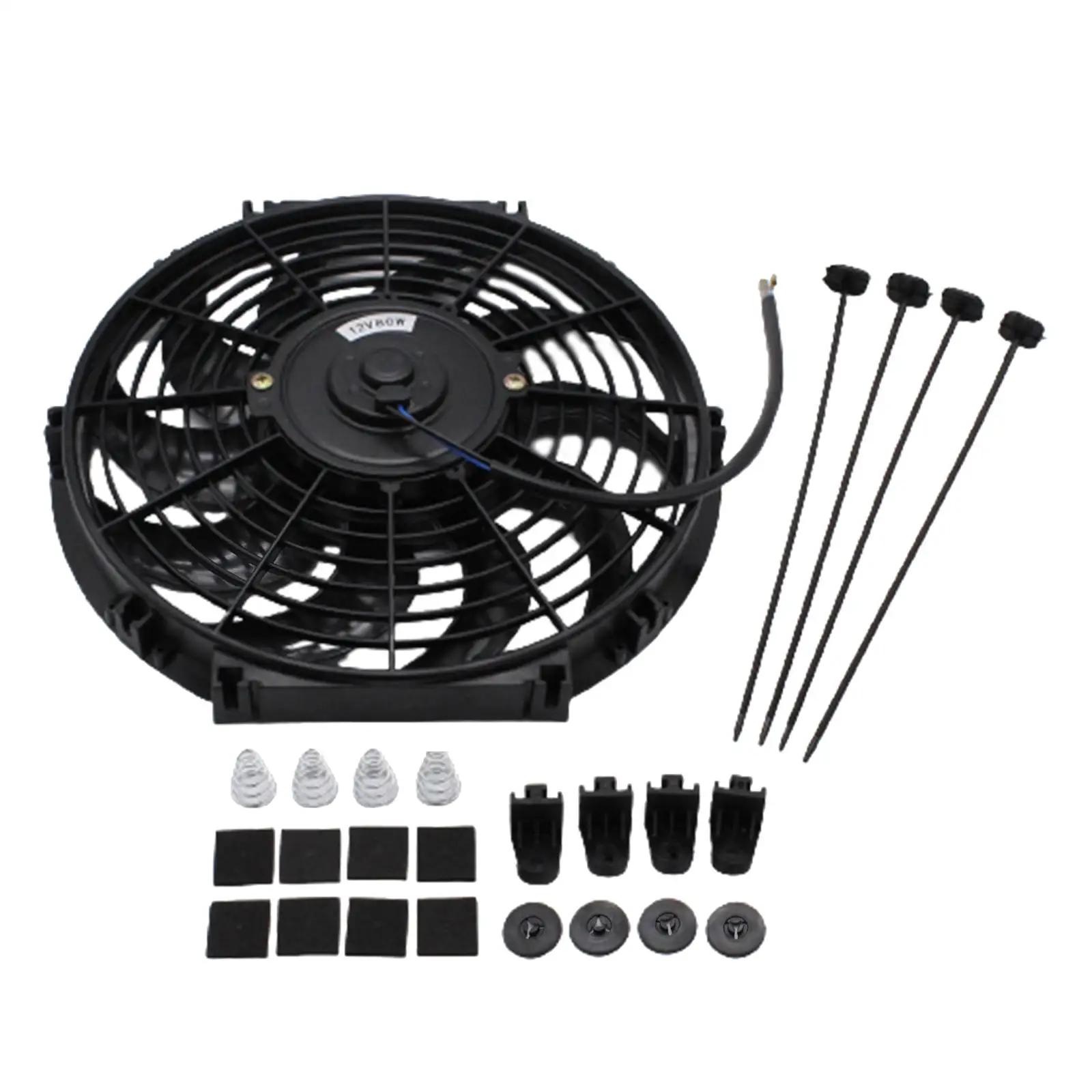 Electric Radiator Cooling Fan Black 10 Blades Auto Fan Mounting Kit 12V High Performance 12inch for Pickup Van Truck