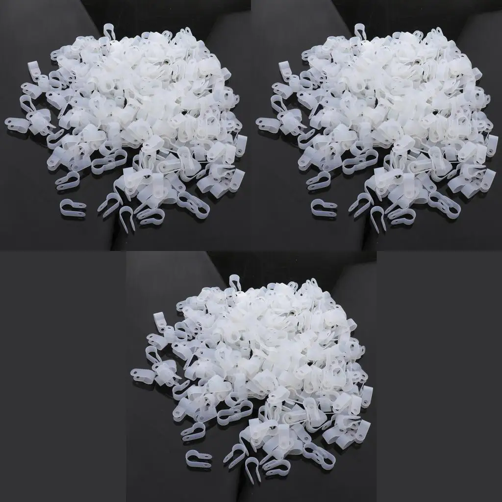 1000 Pieces 3 Sizes White Nylon R Type Cable Clamp Cable Organizer Cord
