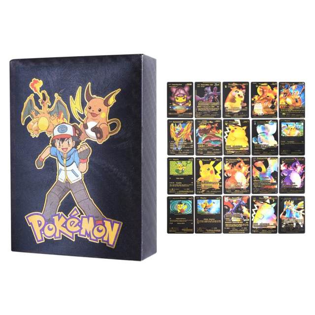 Cartas Pokemon, 110 cartas Pokemon: 55 douradas, 55 pretas, cartas Pokemon  PVC