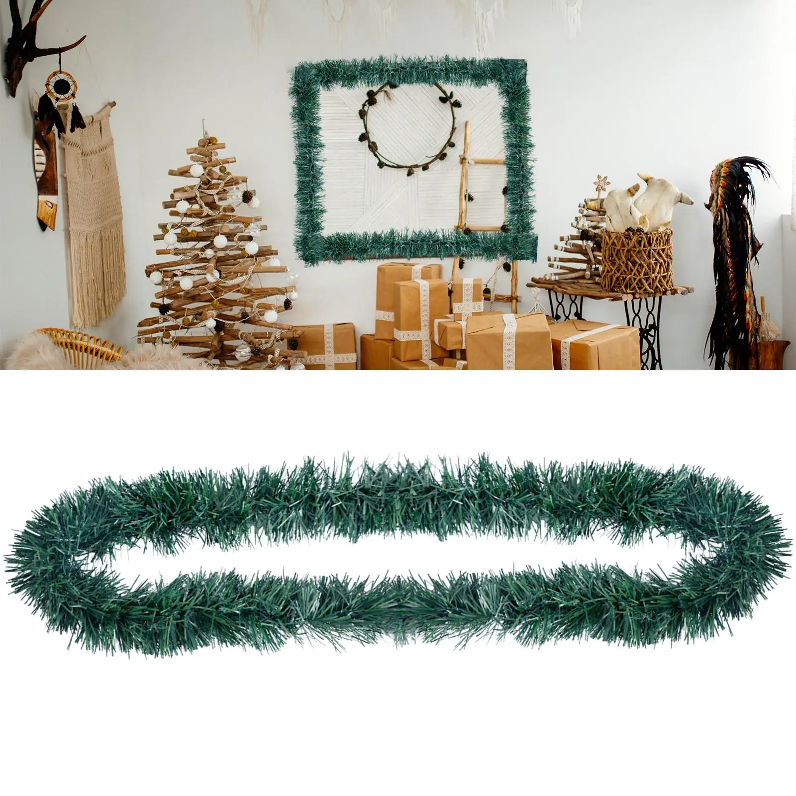 2Pcs Christmas Garland Christmas Collection Holiday Party Decor Green for Winter Holiday Windows Wall Mantel Fireplace Garden