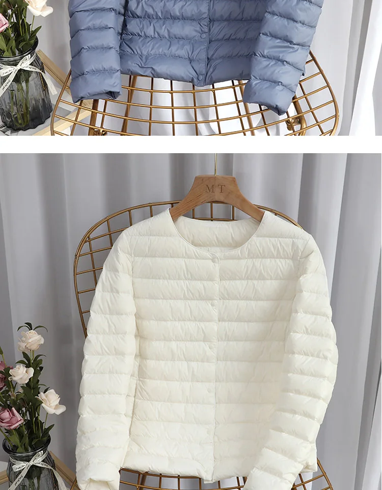 Schinteon Women Ultralight Down Jacket 90% White Duck Down Slim Coat Thin Inner Bottoming Short Garment Winte Autumn Outwear