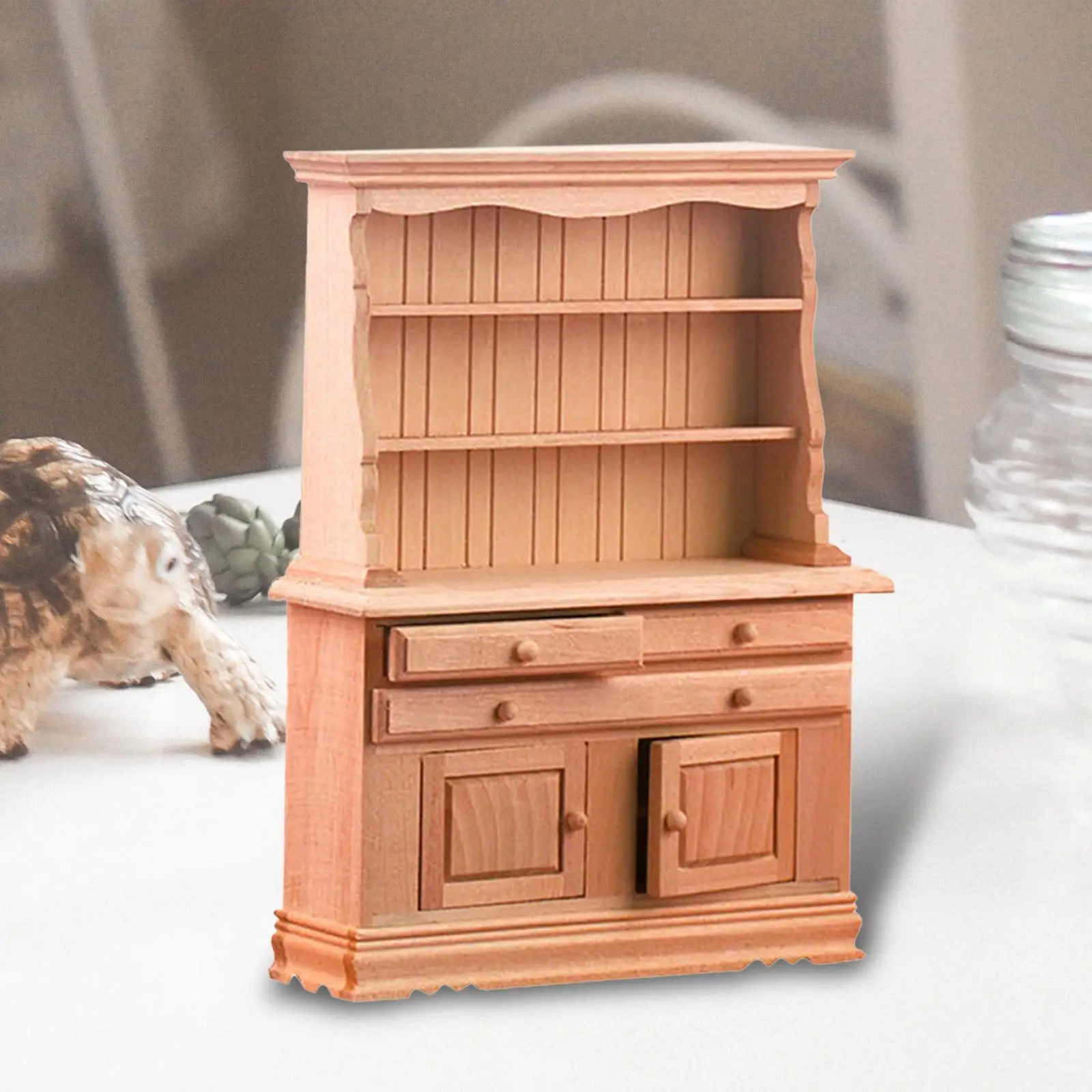 Wooden Dollhouse Display Cupboard Mini Furniture Bookcase Dollhouse Furniture for Holiday Gifts