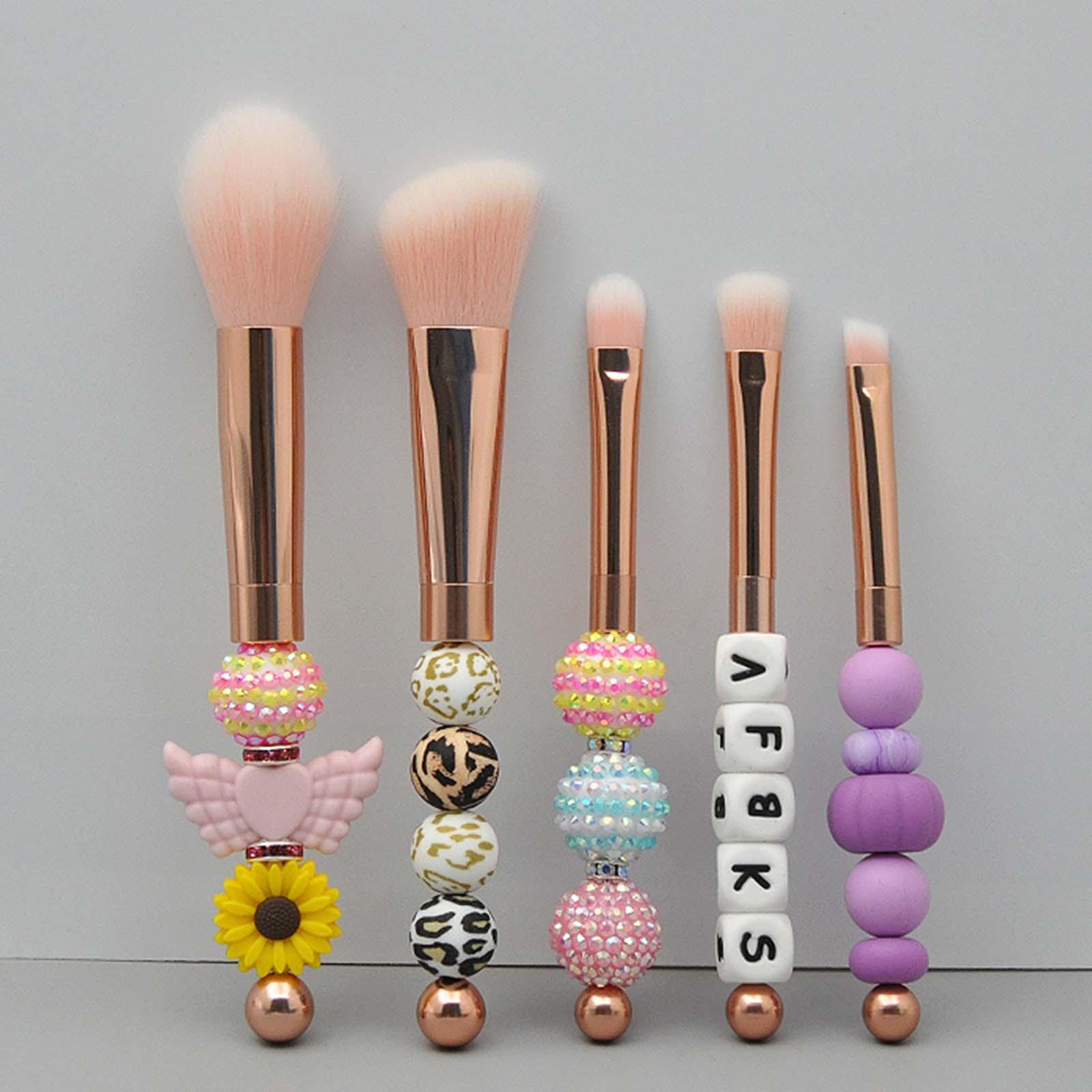 5Pcs Beaded Eyeshadow Brush DIY Eyebrow with Soft Synthetic Fibers Eye Makeup Brush Set for Lady Girlfriend Bestie Adults Sister