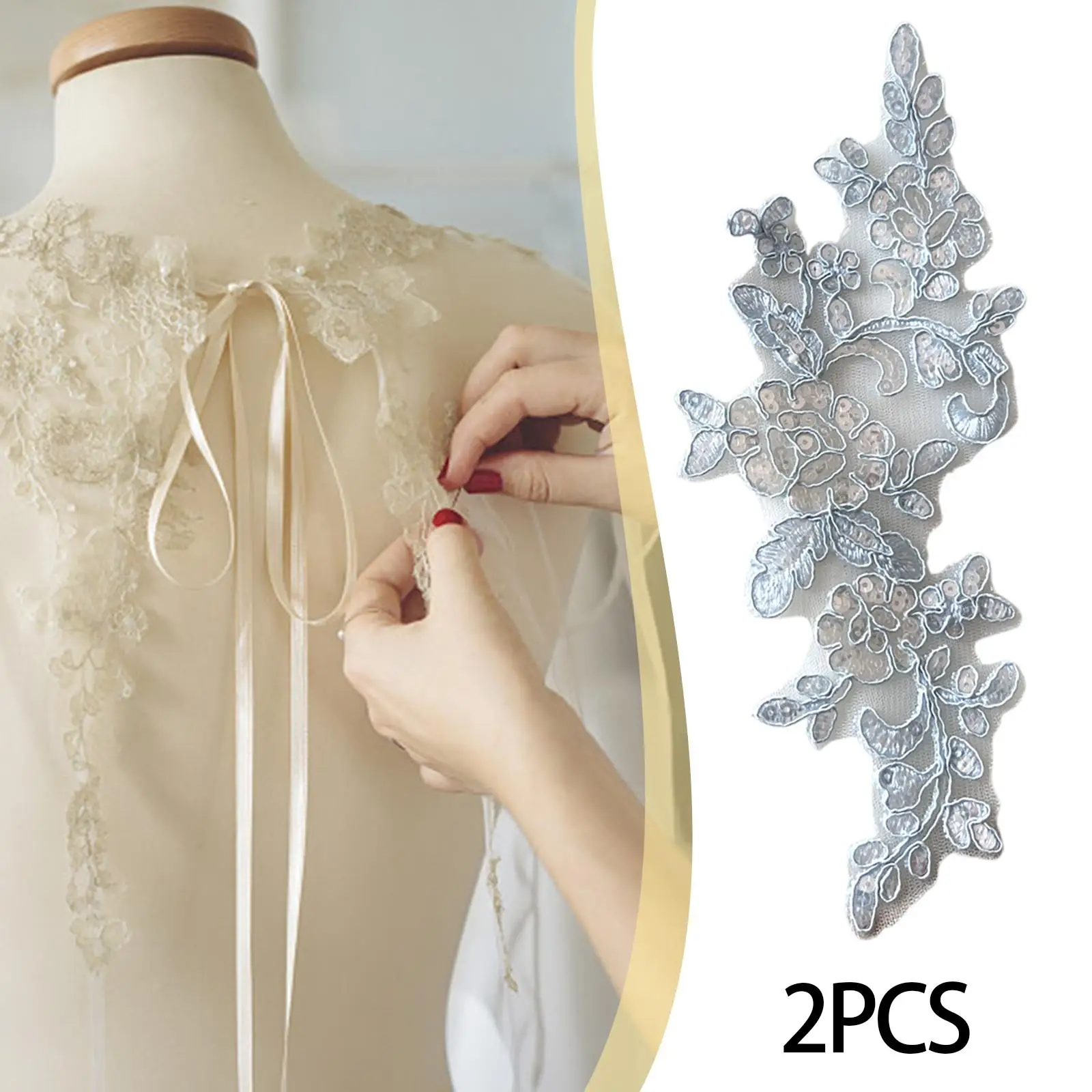 2x Lace Applique Lace Trims Embroidery Appliques Sew on Patches for Repairing Decorating Sewing Crafts Evening Dress Costume