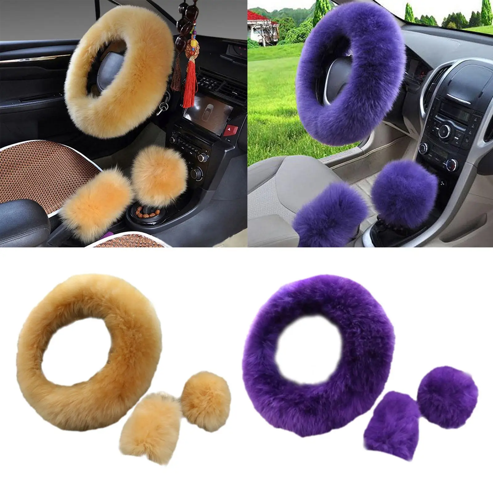 Plush Car Steering Wheel Cover Auto Accessories Comfortable Breathable Handbrake Cover Universal Steering Wheel Protector Cover