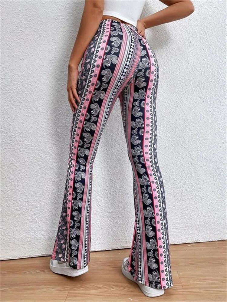 Description Picture 4 of itemVintage Printed Wide Leg Pants Women High Waist Casual Sports Wide Leg Pants Fashion Elastic Flared Boho Style Trousers