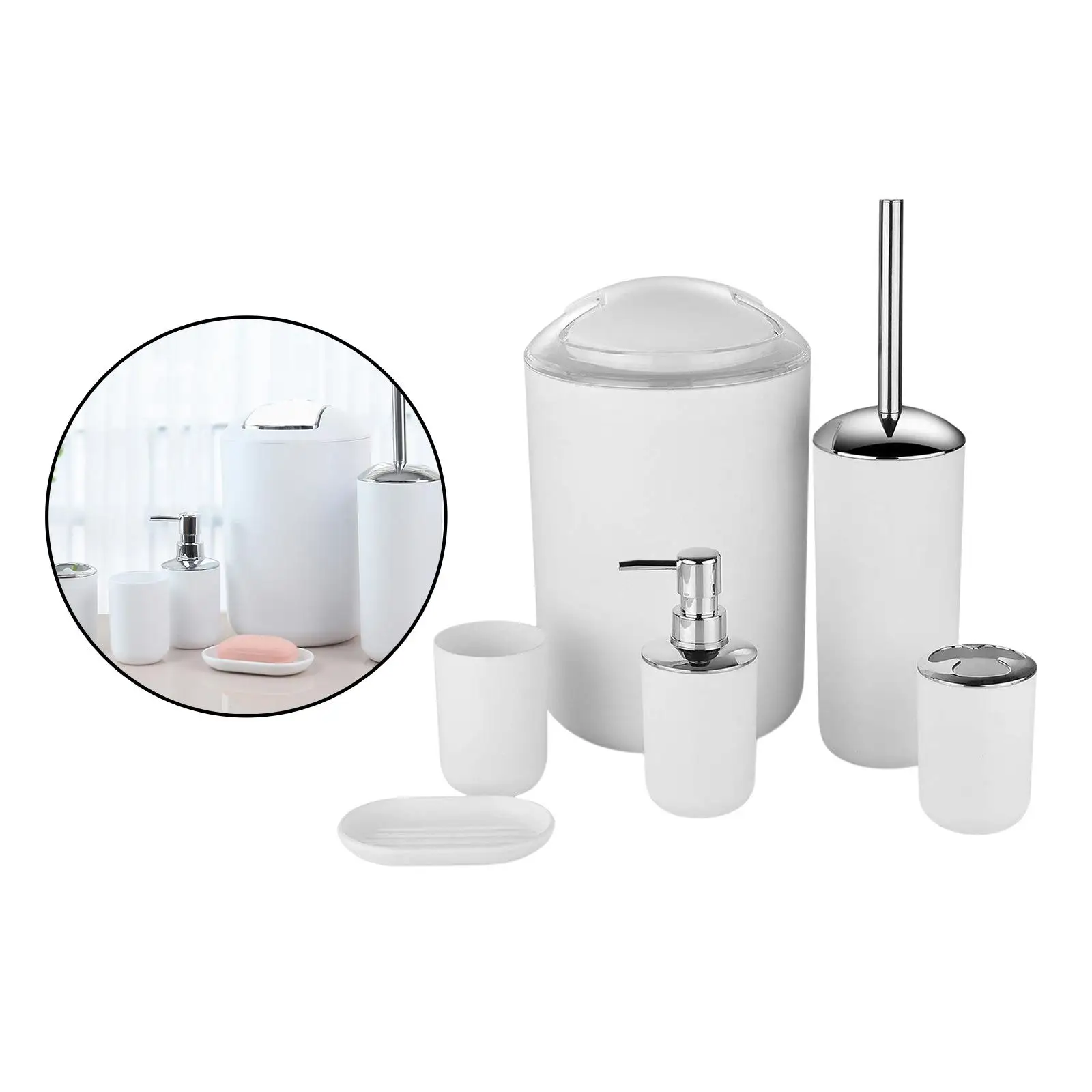 6x Bathroom Toothbrush Cup Dish Toilet Brush Holder Trash Can