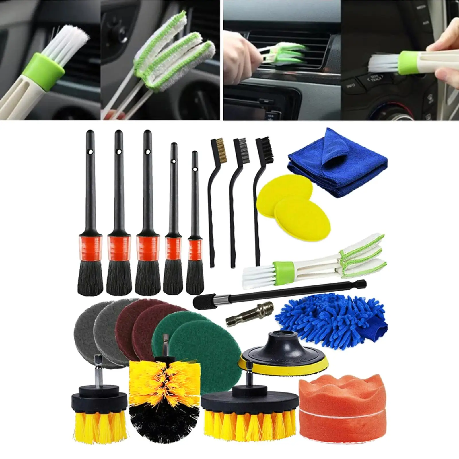 26x Auto Detailing Brushes Kit for Tire Rim Vents  Clean