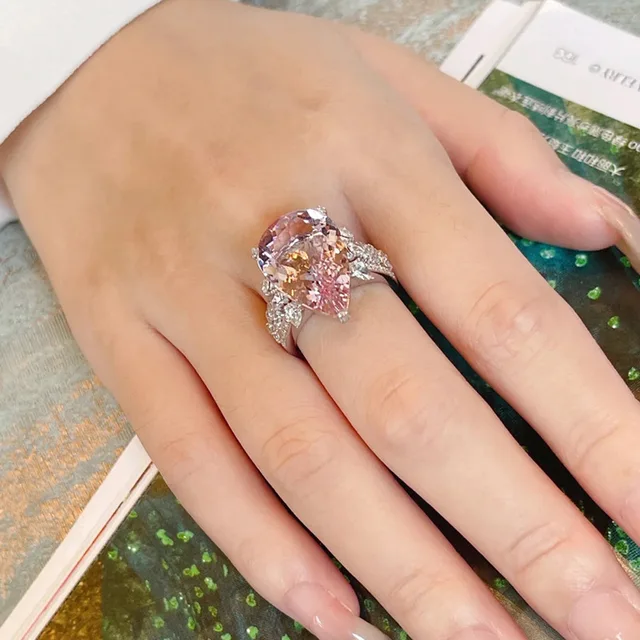 New Korean Fashion Pink Cute Ring for Women Adjustable Size Sparkling  Zircon Wedding Ball Jewelry Valentine's Day Friend Gift