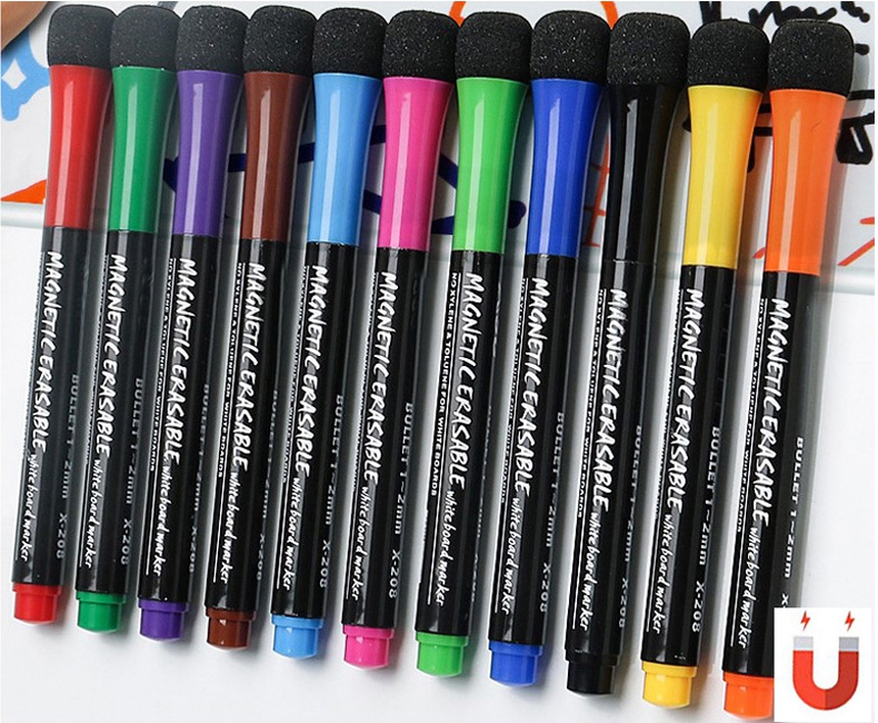 12 farben Schule Klassenzimmer Whiteboard Stift Trockenen Weißen Board Marker Gebaut In Radiergummi Student kinder Zeichnung Stift Schreibwaren – Detail 3