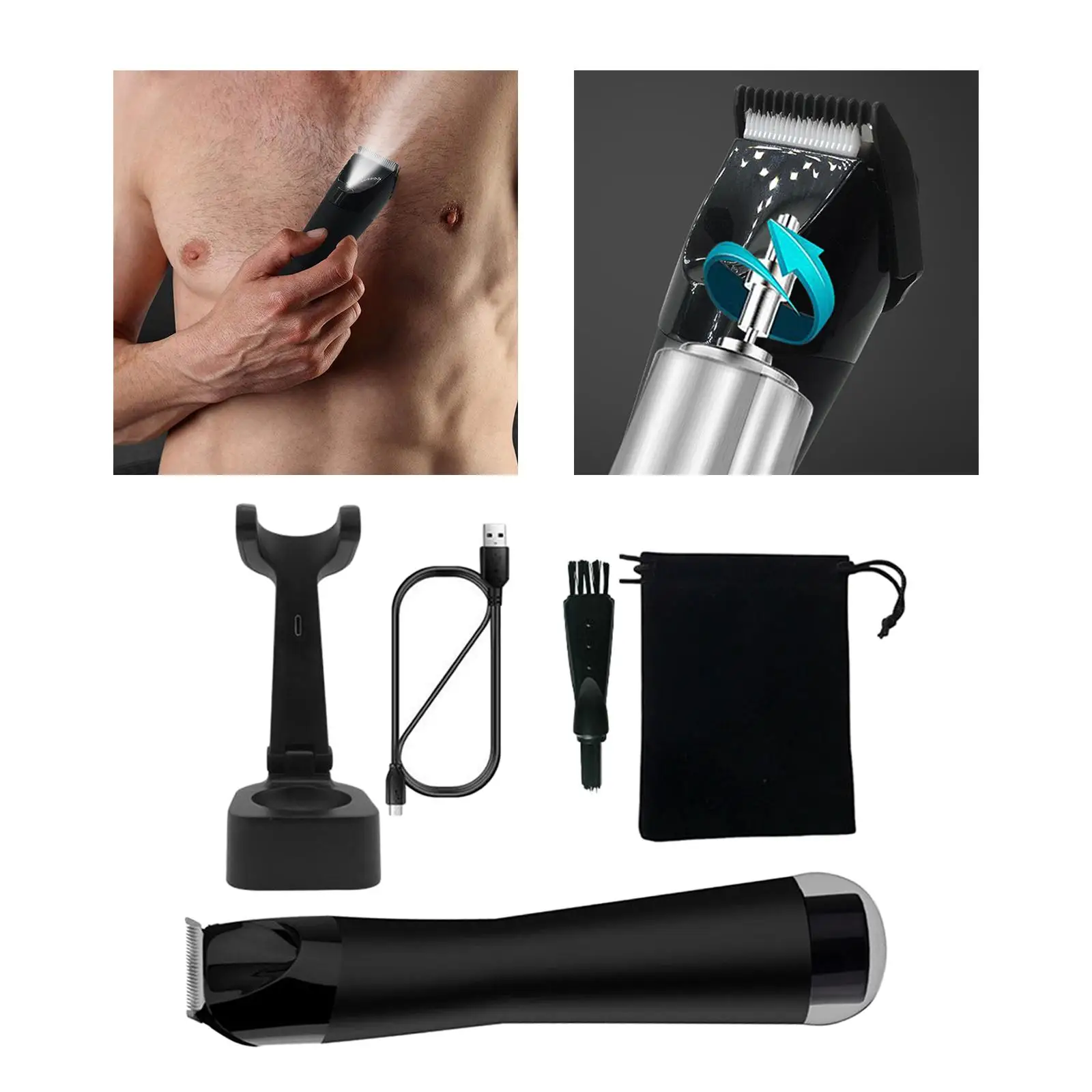 Electric Groin Hair Shaver Body Hair Trimmer Rechargeable for Chest Legs with LED Light Low Noise Quick Cleaning Professional
