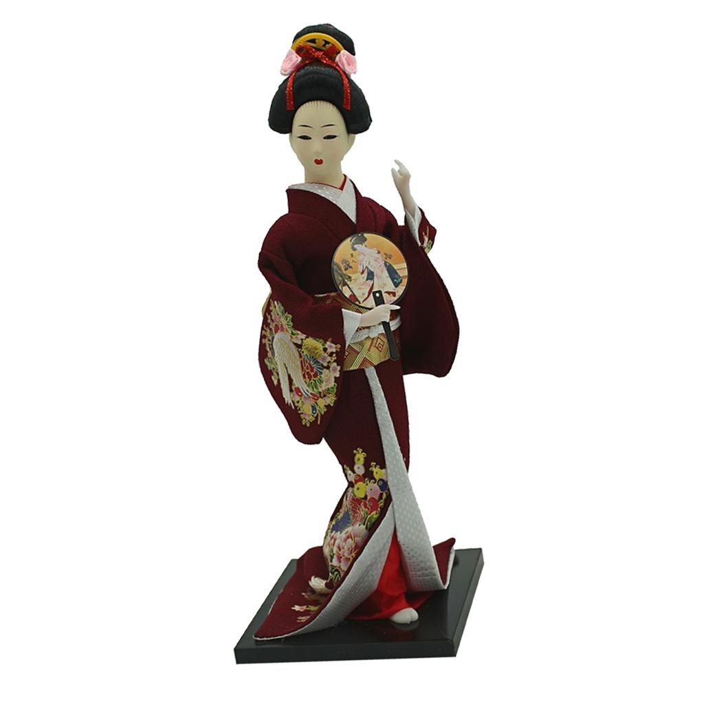 12 Inch Japanese Geisha  with Burgundy Kimono Decoration Adult