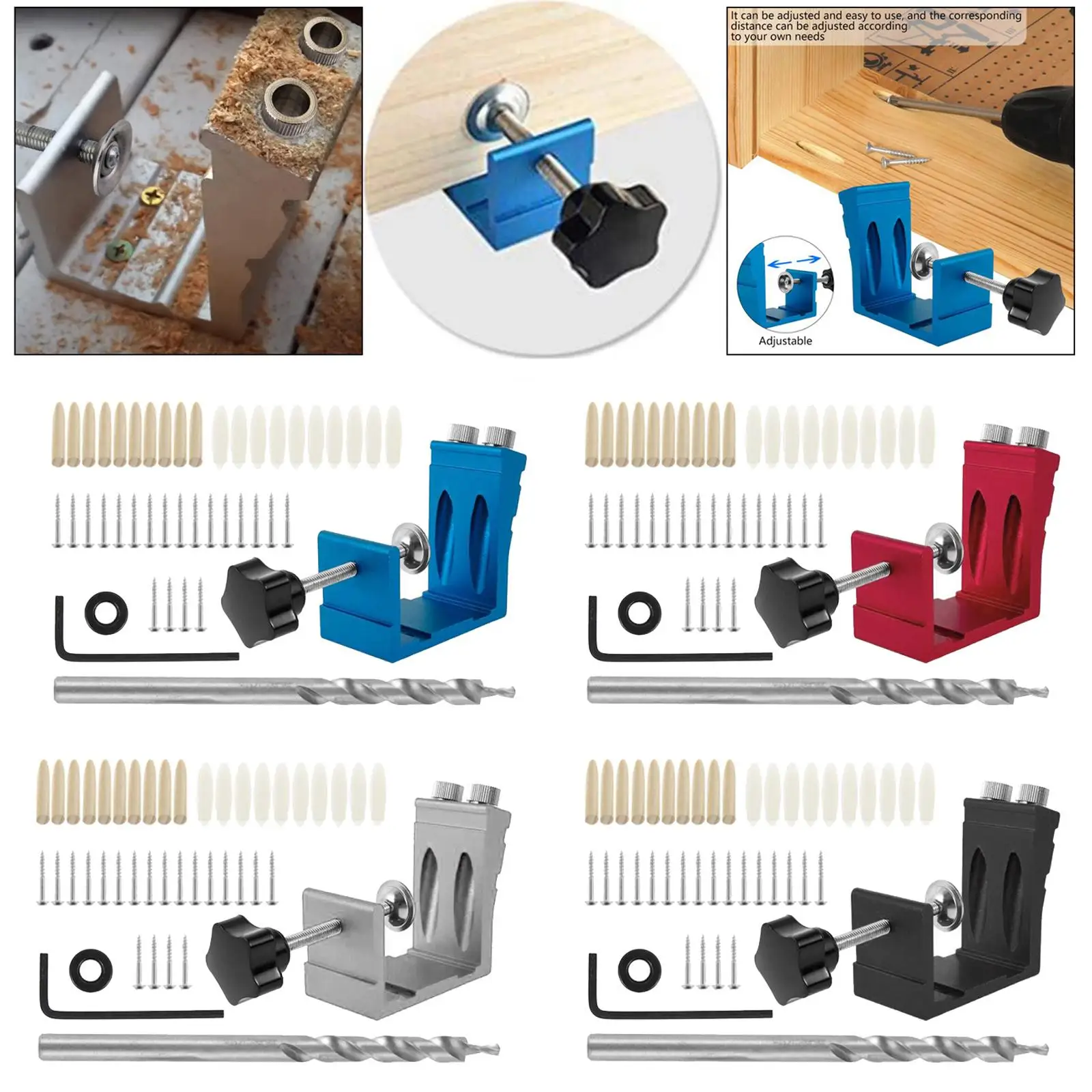 Pocket Hole Jig Kit Dowel Oblique Drill Tool Carpentry Woodworking Locator