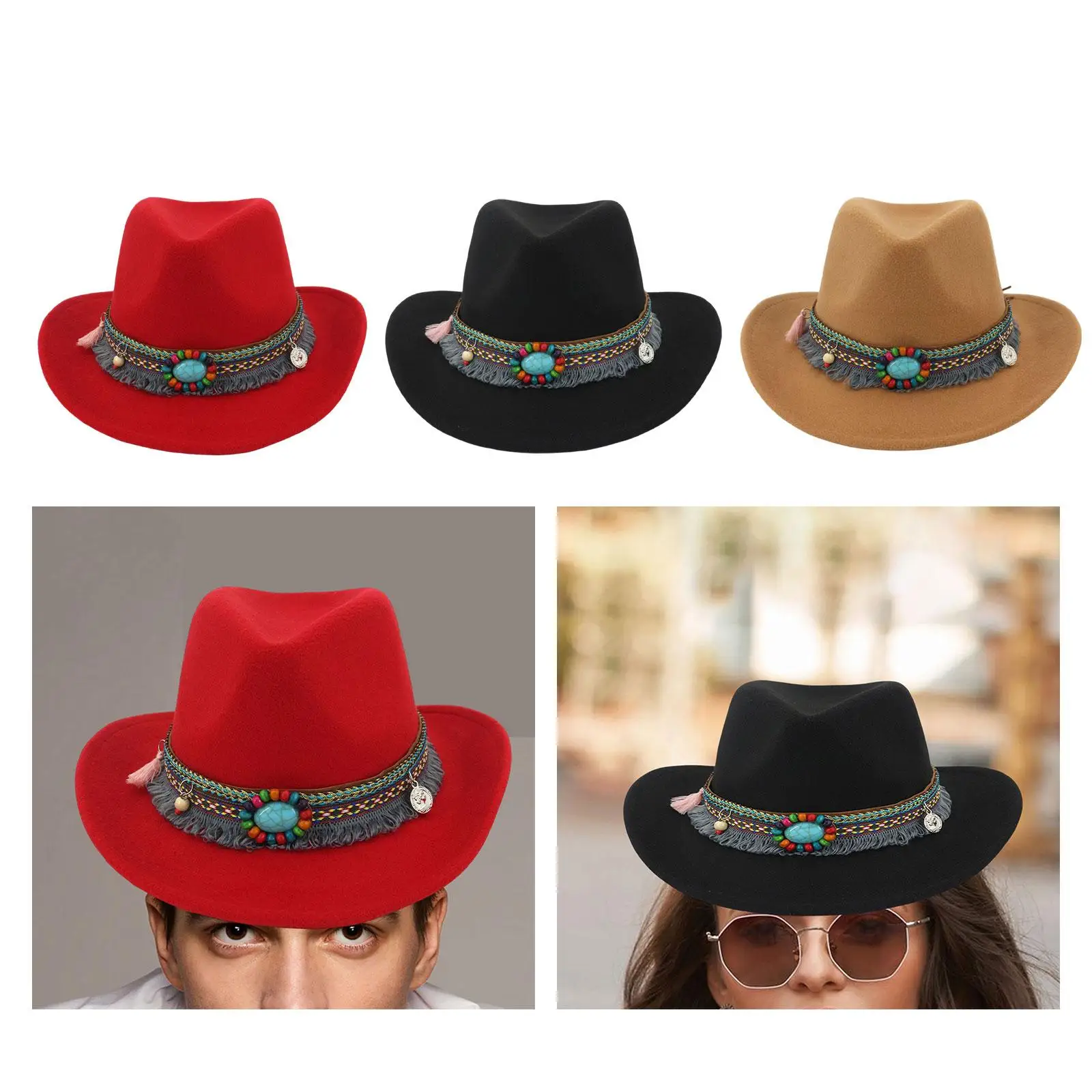 Women Men Western Cowboy Hat Fedora Hat Sun Hat for Festival party