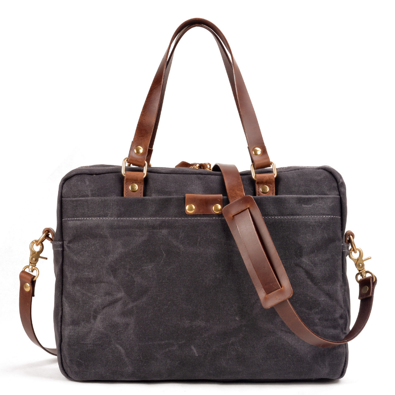 Grey Mens & Womens Canvas Leather Briefcase Bag