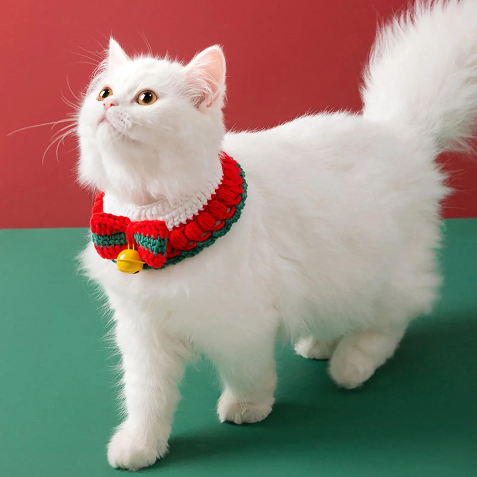 Hand Knitted Christmas Cat Collar Scarf Neck Jewelry Costume Accessories Adjustable for Small Dog Puppy Decorations Pet Supplies