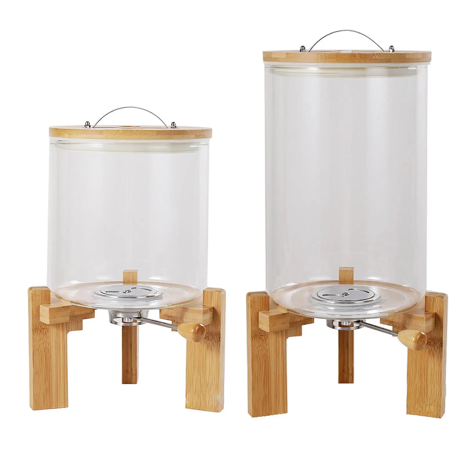 Glss Cerel Continer Seled Bucket with Wood Stnd Portble Insect Proof Rice Dispenser for Grin Pntry Store Sugr Flour