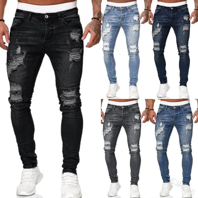 Title 2, New Fashion Streetwear Ripped Skinny Jeans Men ...